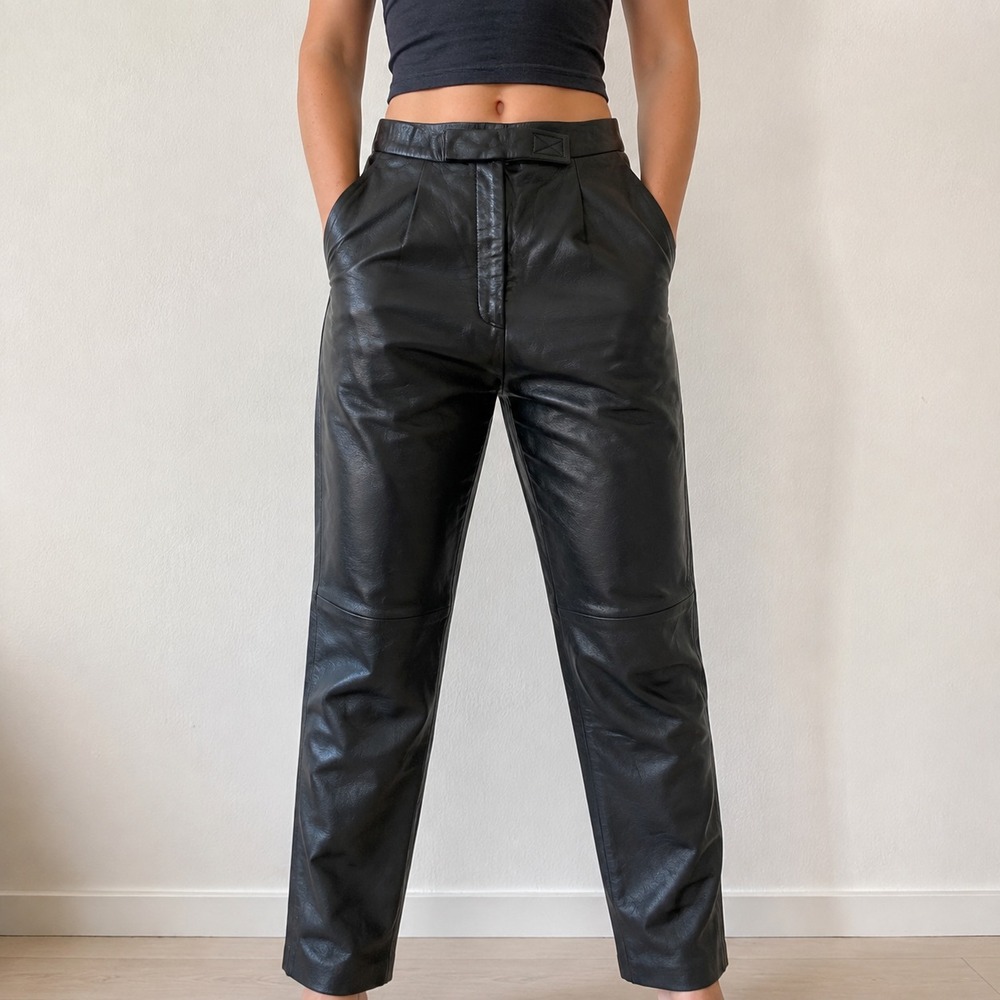 Vintage 90s JF Black Leather High Rise Pants Womens Size 8 28x31 90s Minimalist